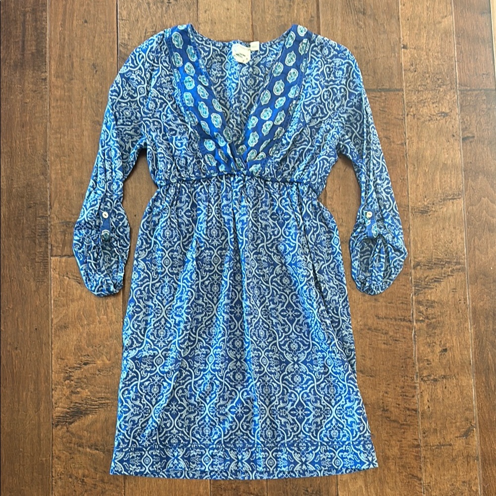 Nurture by Lamaze Blue Bishop Sleeve Plunge Neck Dress